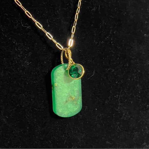 Green & Gold Epoxy Resin DogTag Necklace with Charm Adjustable Chain Handcrafted - Picture 3 of 8